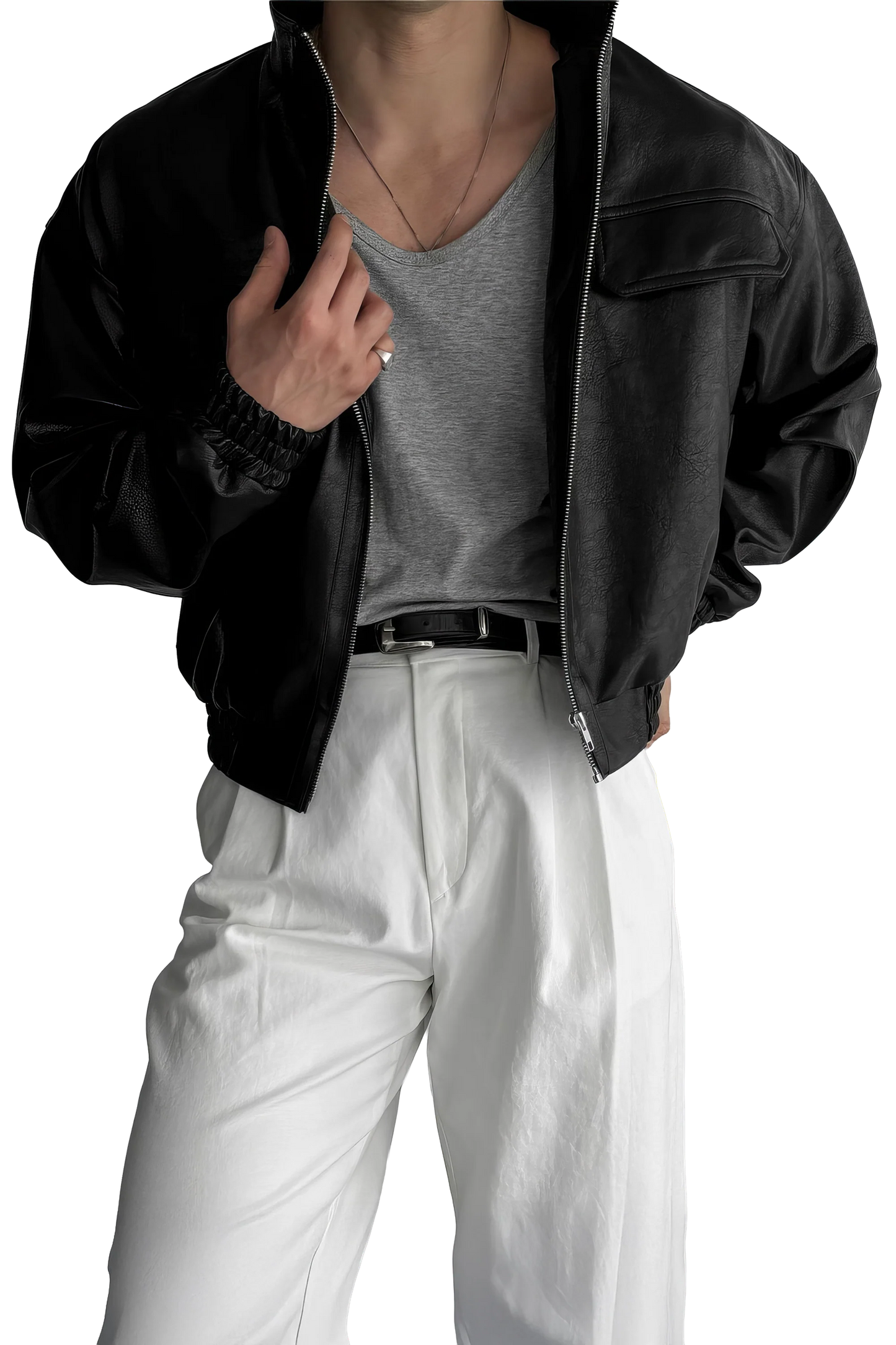 Men's Biker Leather Jacket – Short Moto Jacket with Pockets