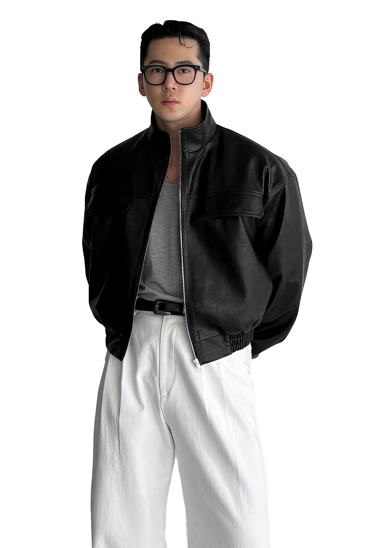Men's Biker Leather Jacket – Short Moto Jacket with Pockets