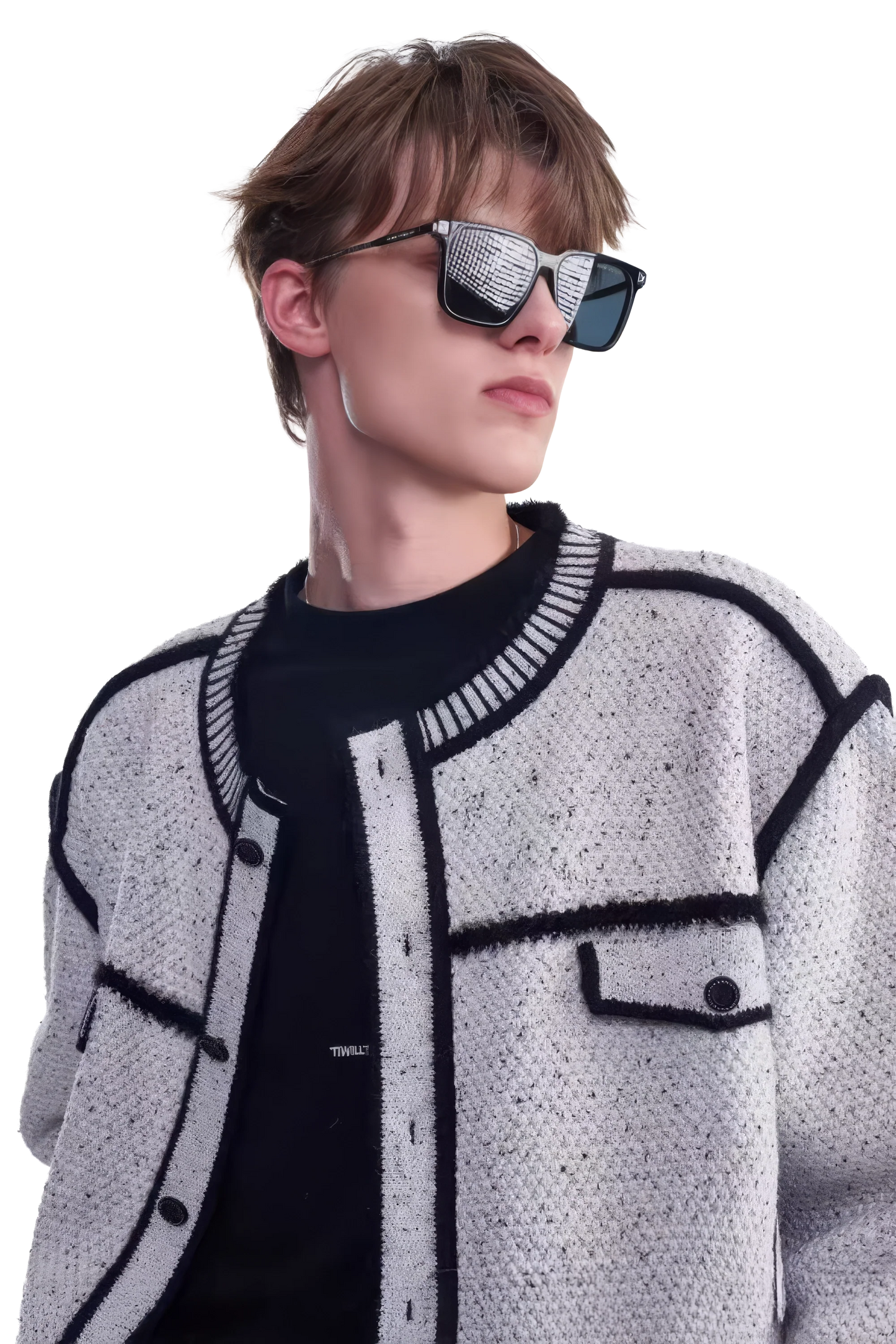 Knitted Sweater Jacket with Mark Pen Design