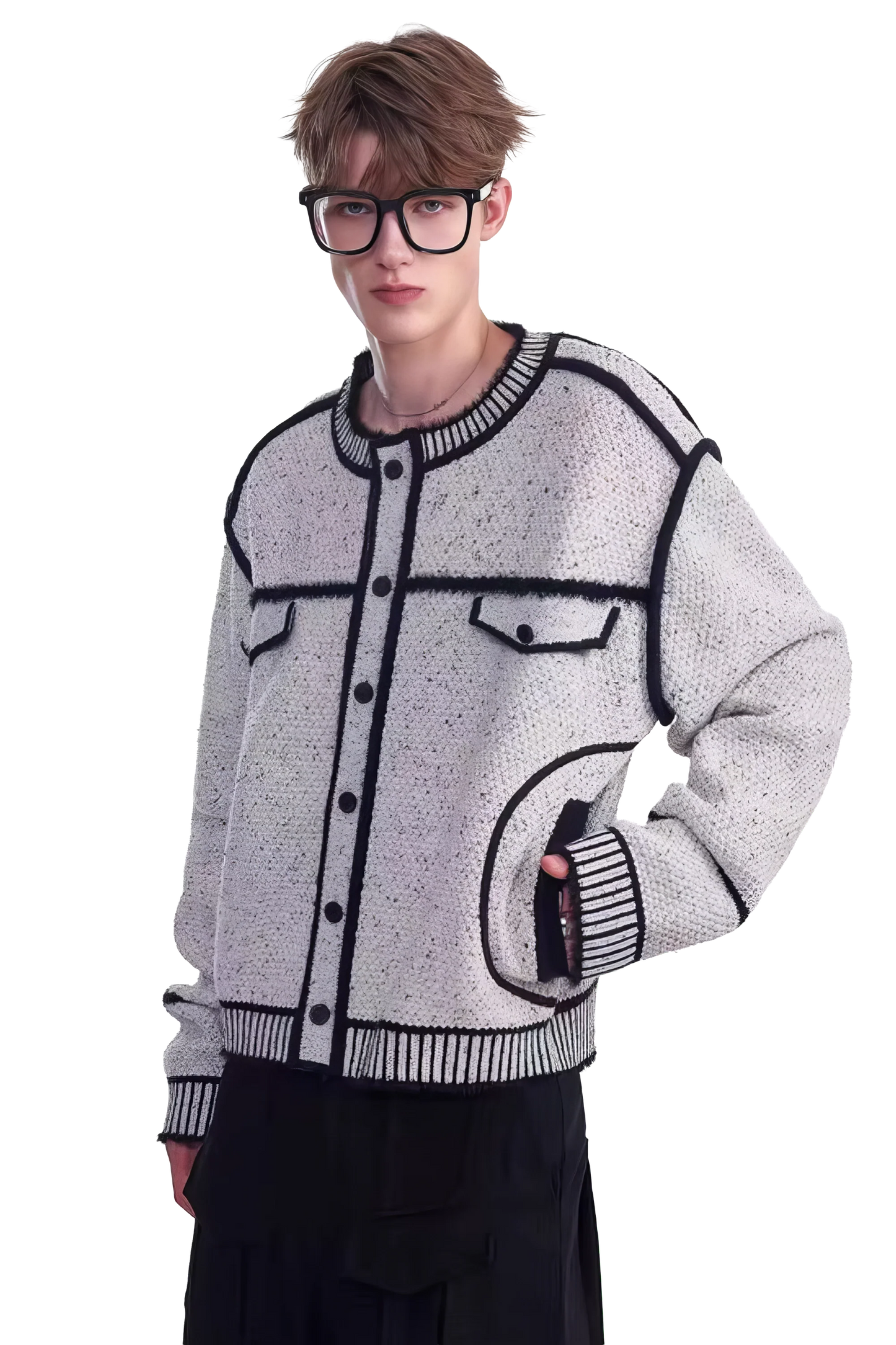 Knitted Sweater Jacket with Mark Pen Design