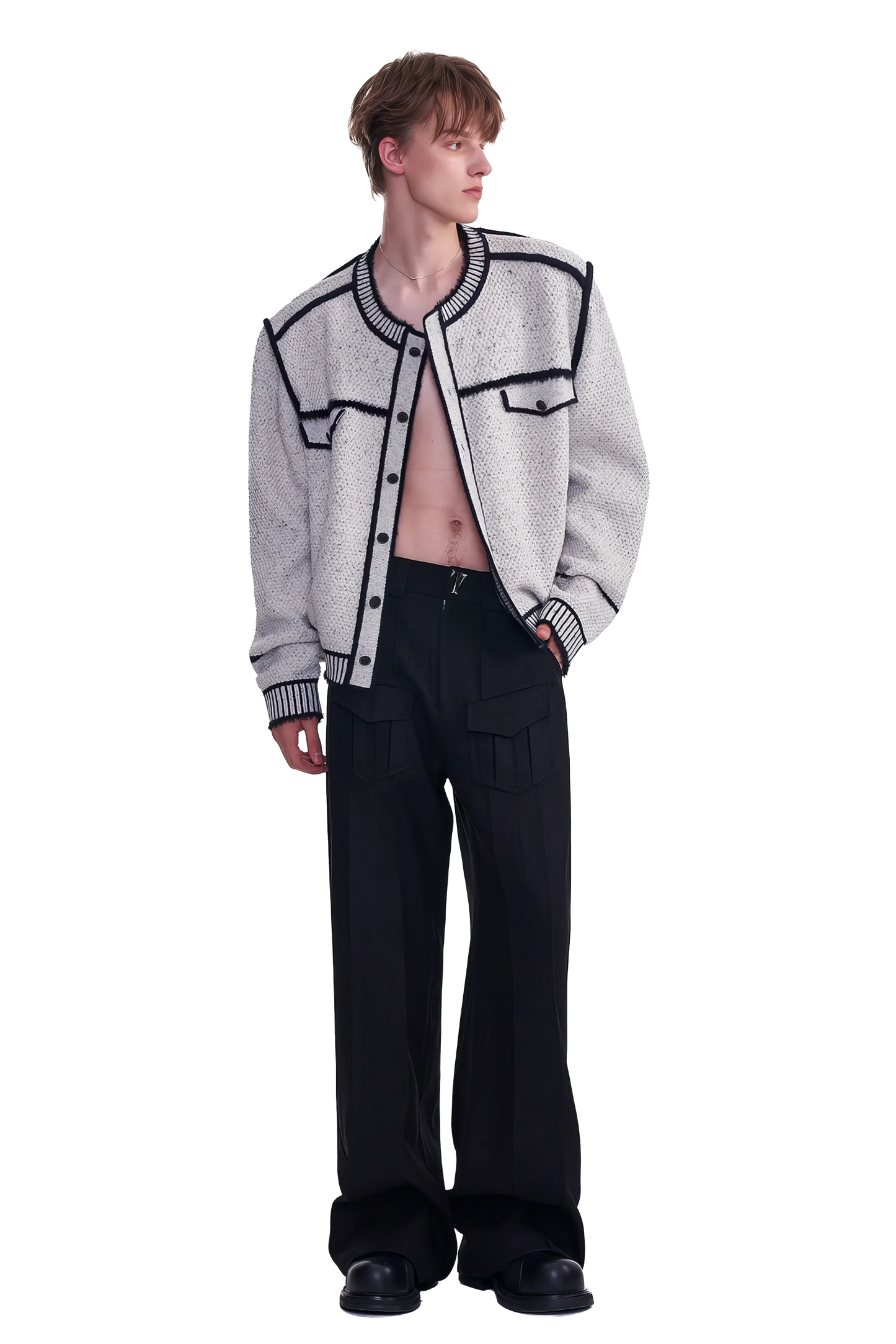 Knitted Sweater Jacket with Mark Pen Design