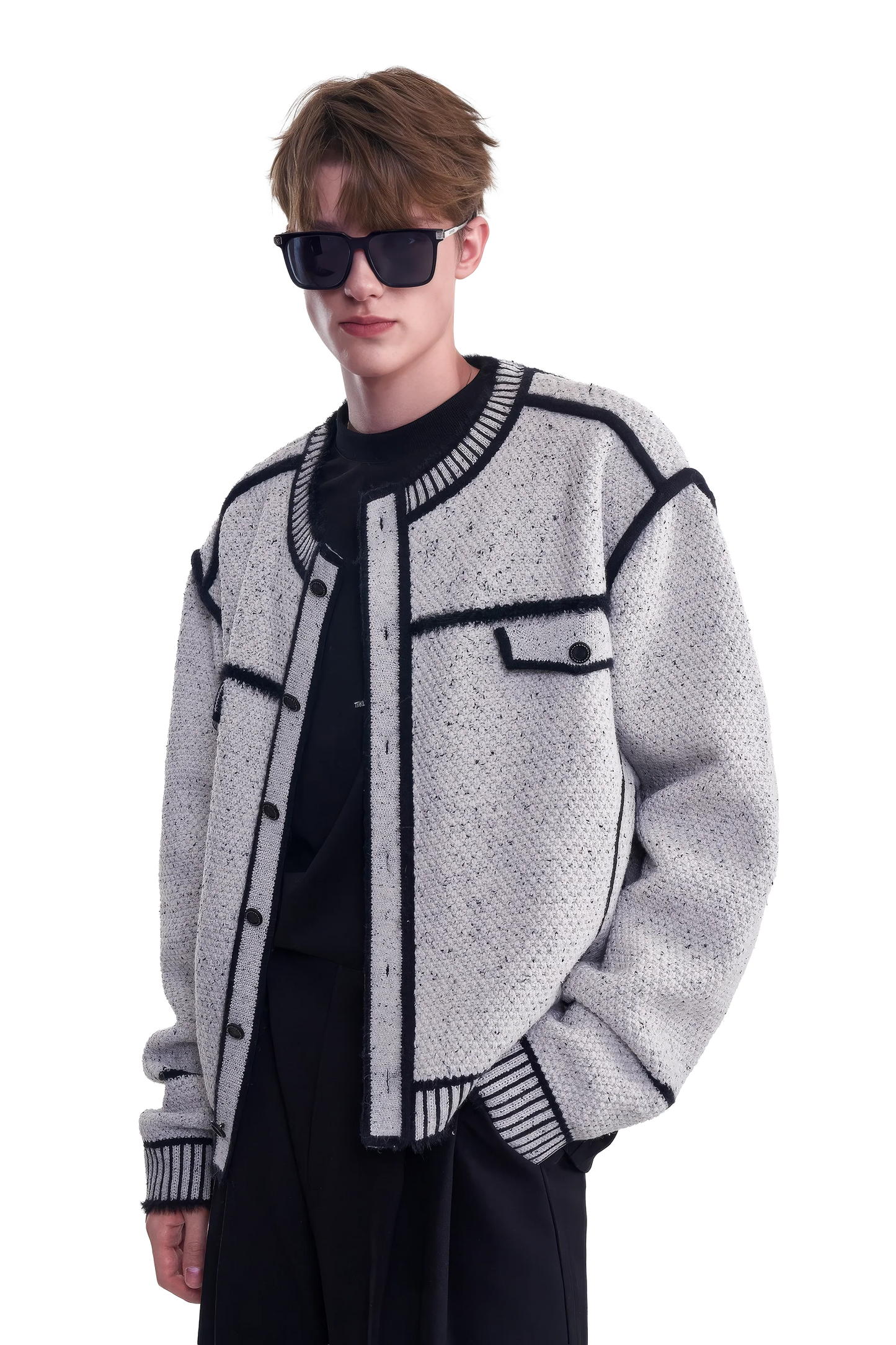Knitted Sweater Jacket with Mark Pen Design