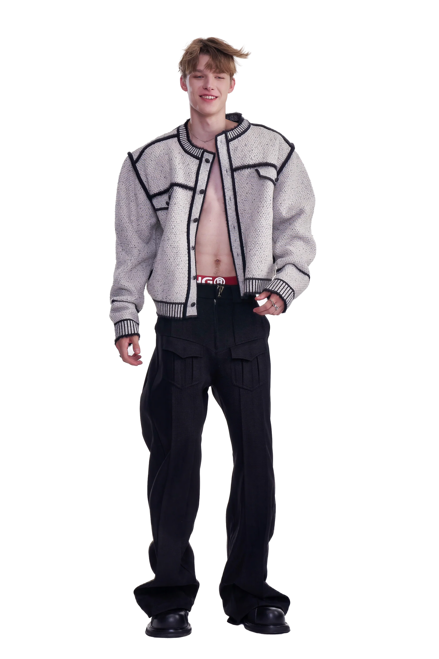 Knitted Sweater Jacket with Mark Pen Design