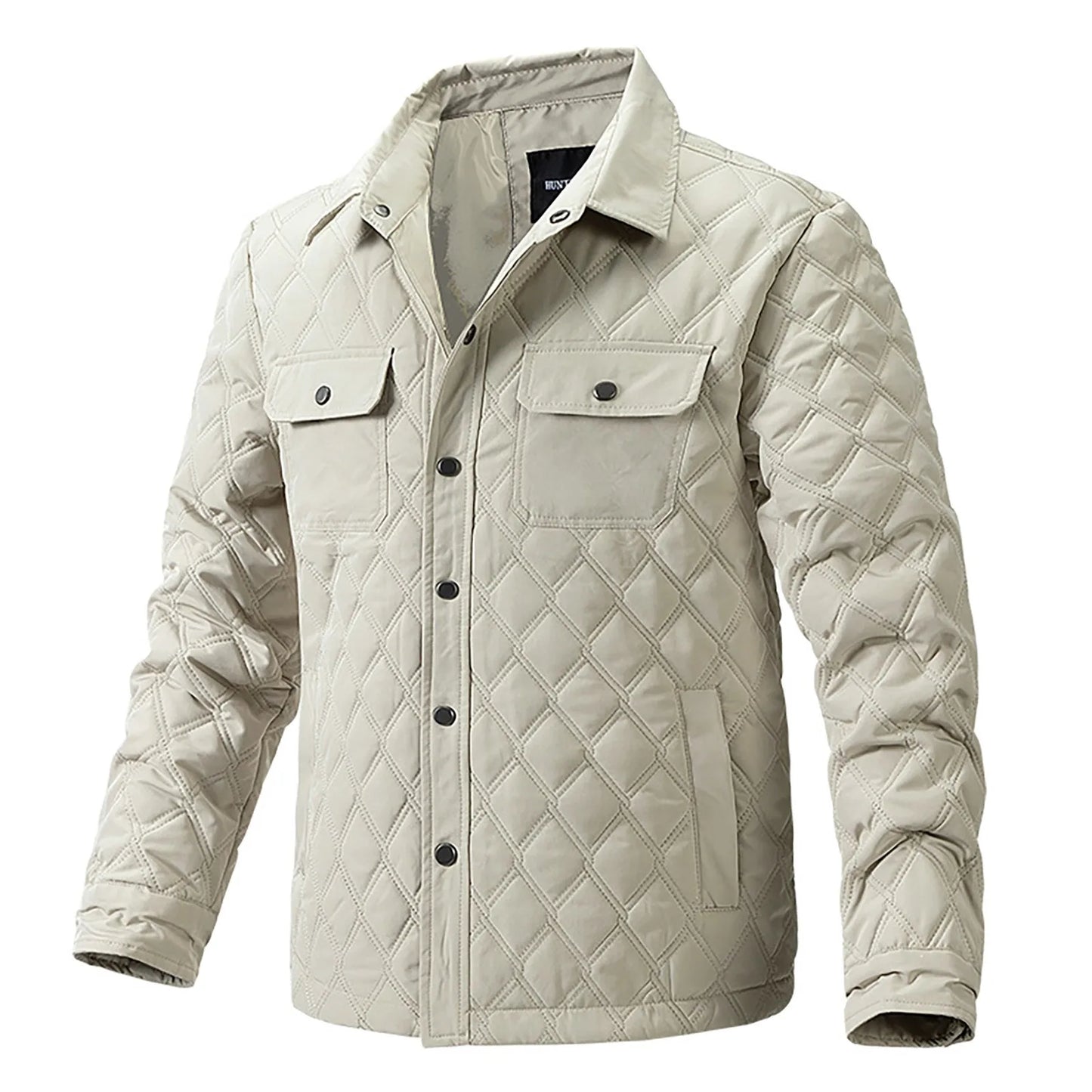 Men's Warm Diamond Plaid Padded Double Pocket Lapel Fleece Fluffy Jacket