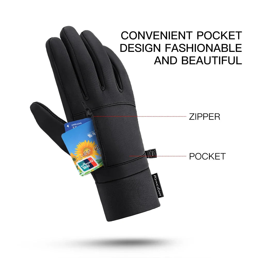 Men Winter Gloves Sports Bike Snow Bicycle Gloves Touchscreen Windproof Silicone Waterproof