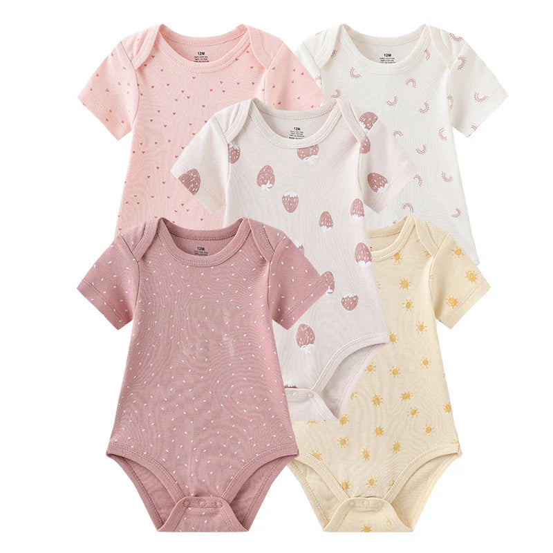 Newborn Print Cartoons Cotton Bodysuits 5Pieces Unisex