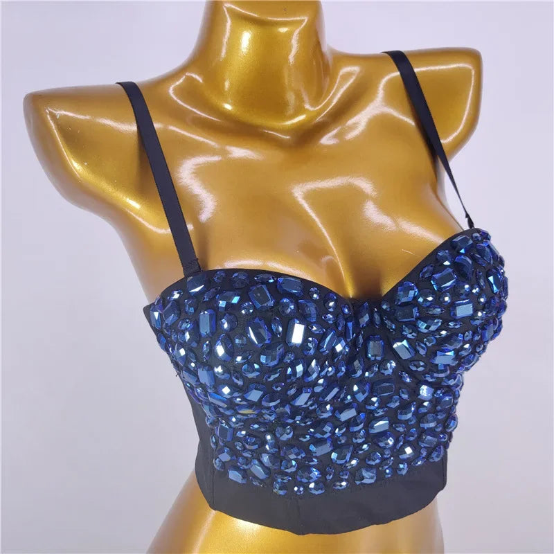 Women Rhinestone Diamond Tank Top Push Up Bustier Camisole Sequin
