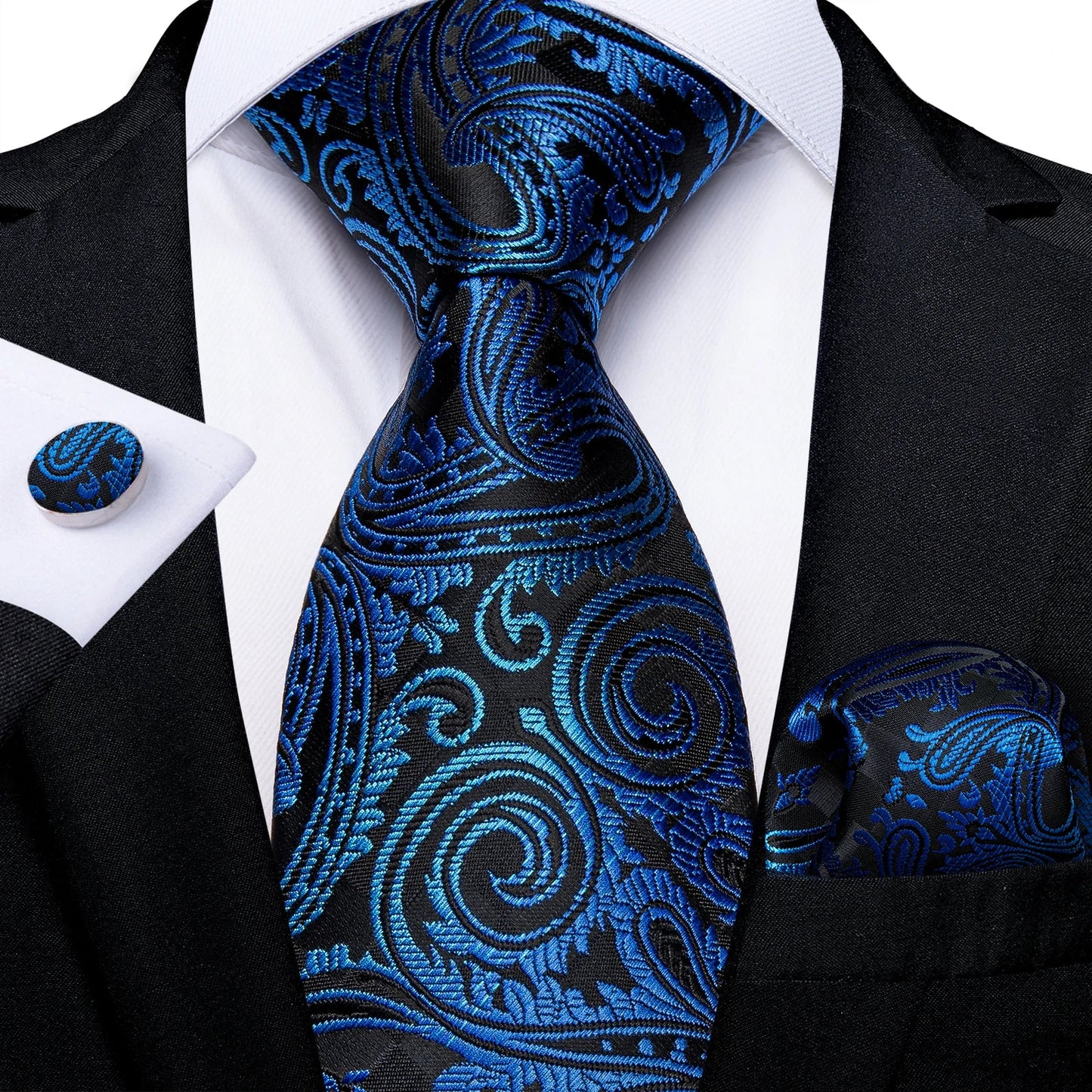 New Classic 100% Silk Men's Ties 8cm Blue Plaid Dot Striped Business Necktie Handkerchief Wedding Party Tie Set