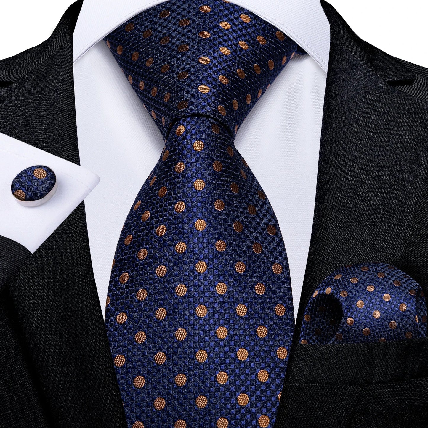 New Classic 100% Silk Men's Ties 8cm Blue Plaid Dot Striped Business Necktie Handkerchief Wedding Party Tie Set