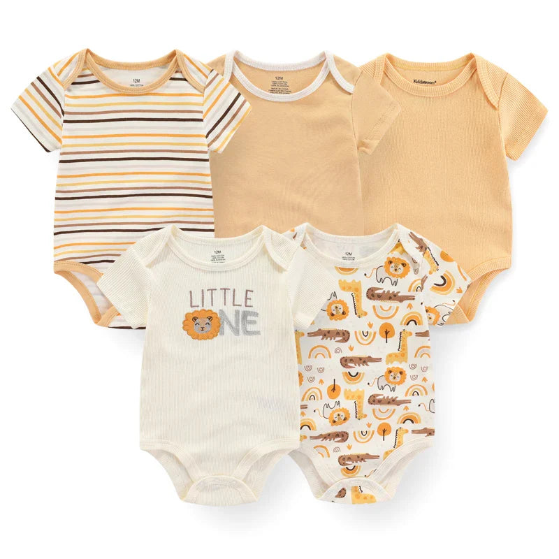 Newborn Print Cartoons Cotton Bodysuits 5Pieces Unisex