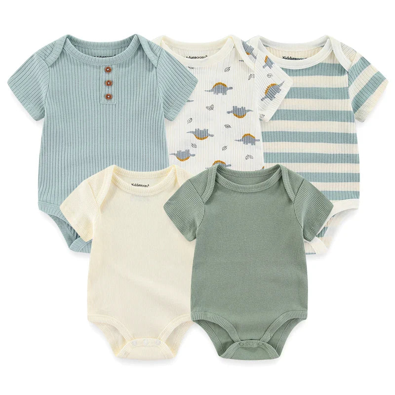Newborn Print Cartoons Cotton Bodysuits 5Pieces Unisex