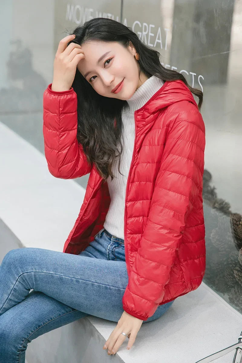 Winter Women's Light Coat Down Hooded Jacket Size S-XXL