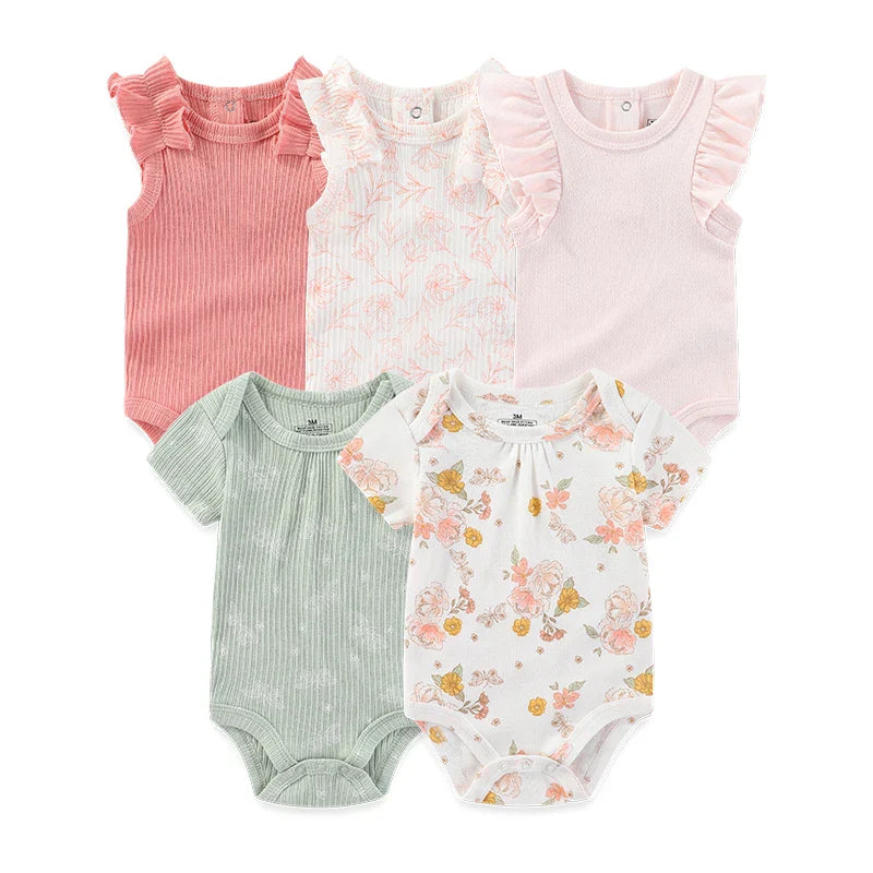 Newborn Print Cartoons Cotton Bodysuits 5Pieces Unisex