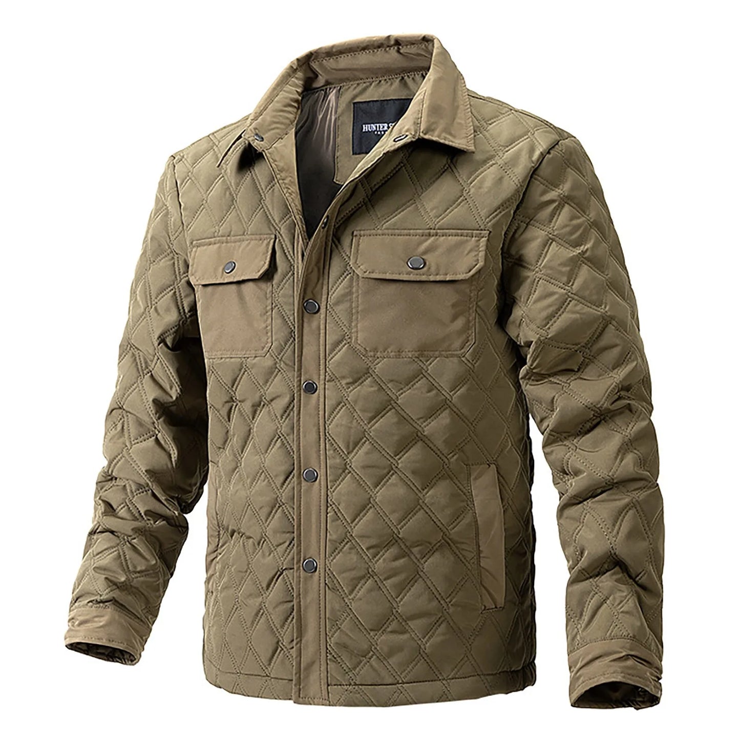 Men's Warm Diamond Plaid Padded Double Pocket Lapel Fleece Fluffy Jacket