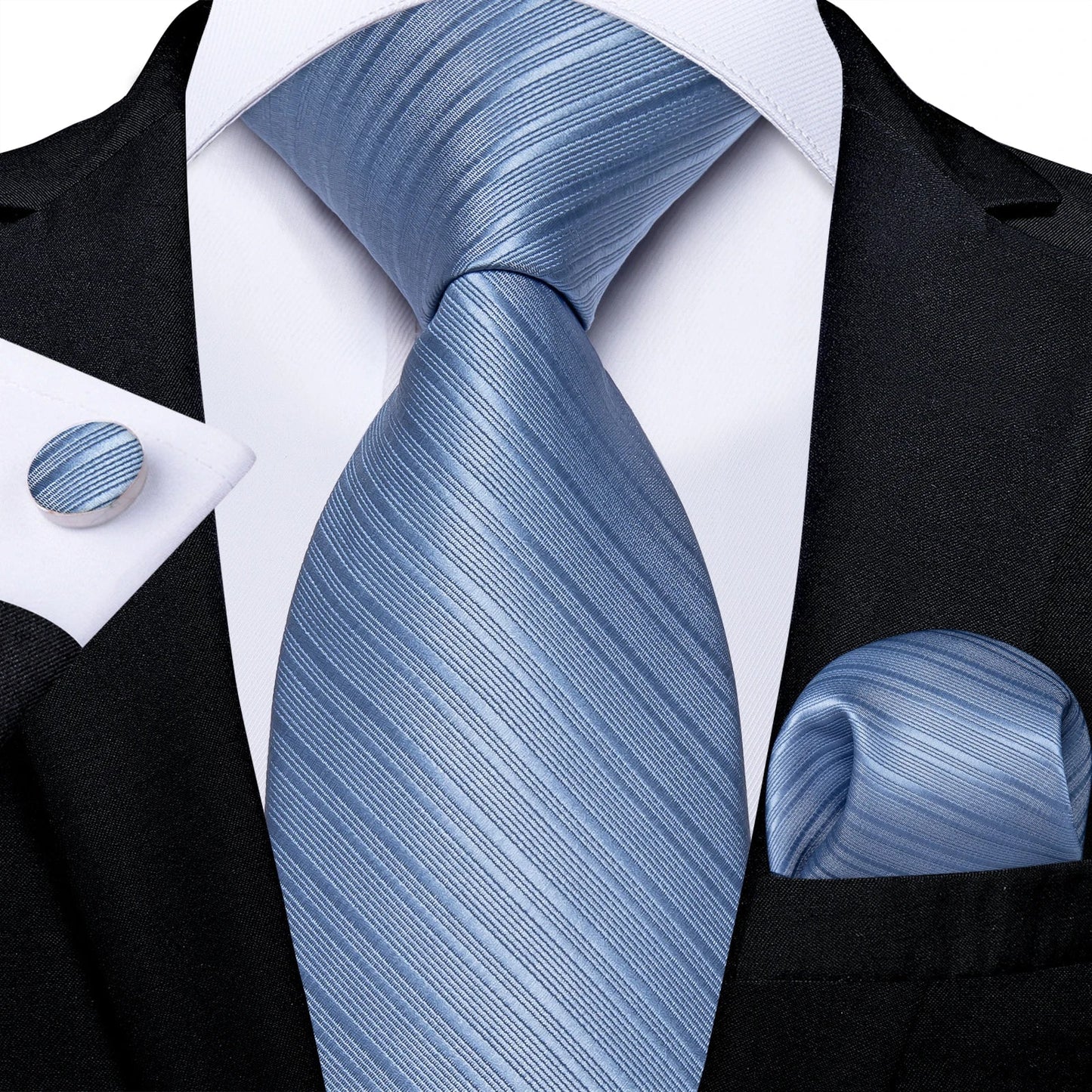 New Classic 100% Silk Men's Ties 8cm Blue Plaid Dot Striped Business Necktie Handkerchief Wedding Party Tie Set