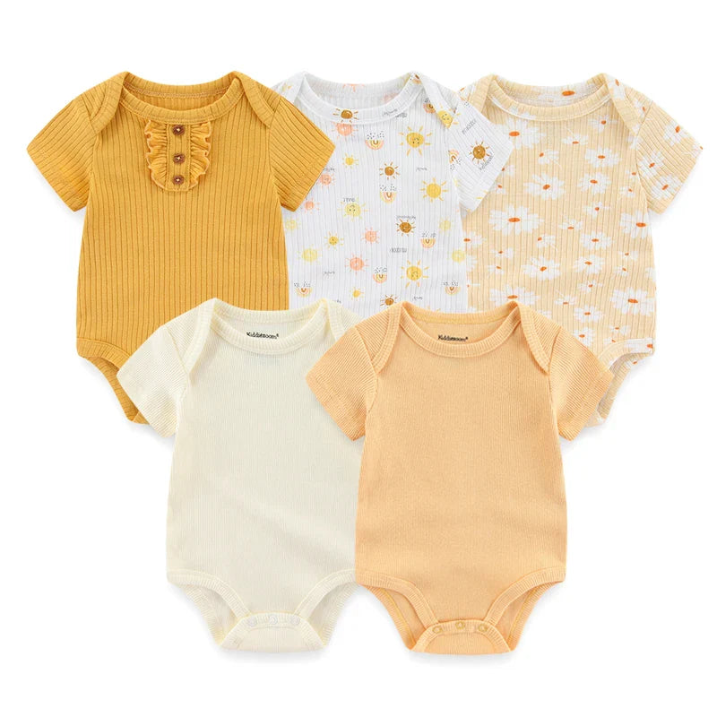 Newborn Print Cartoons Cotton Bodysuits 5Pieces Unisex