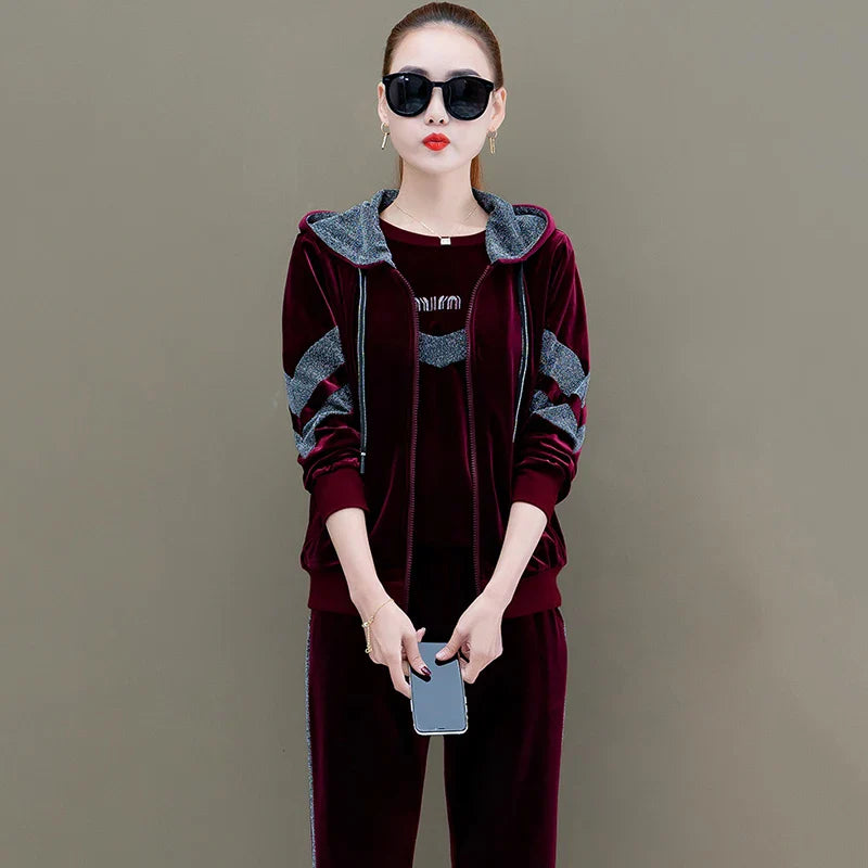 Women Velvet Sports Suit 2-3Piece Set