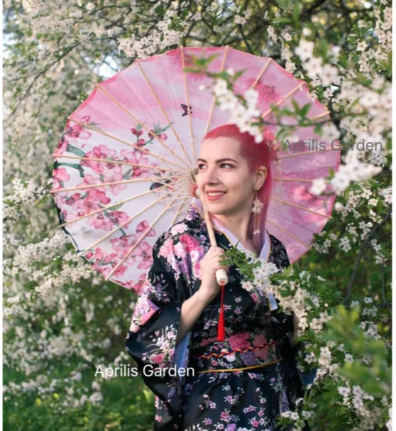 Silk umbrella with cherry blossom design