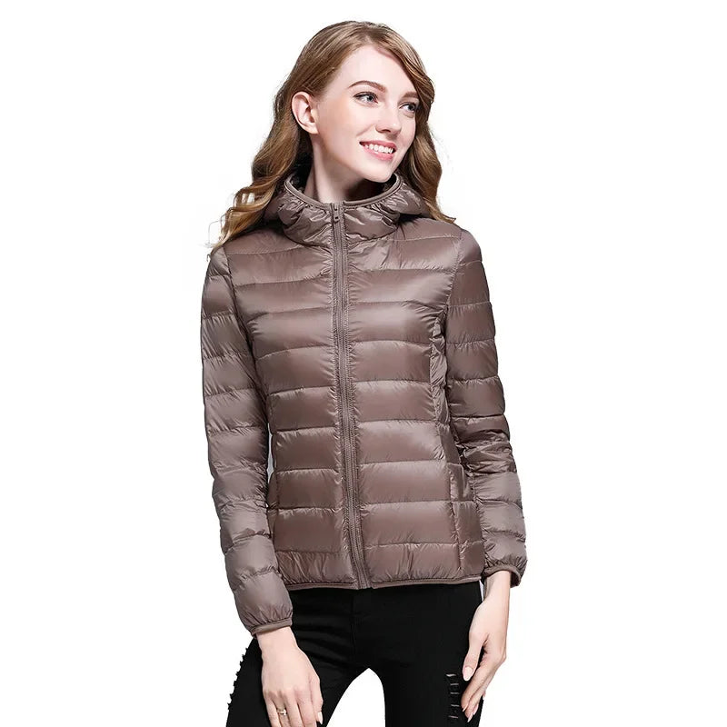 Winter Women's Light Coat Down Hooded Jacket Size S-XXL