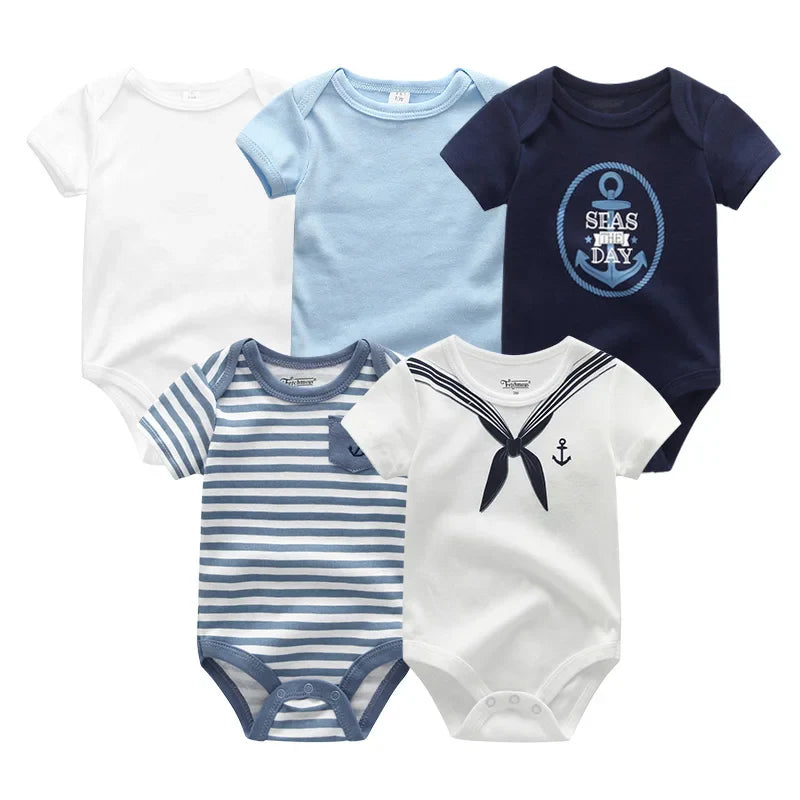Newborn Print Cartoons Cotton Bodysuits 5Pieces Unisex