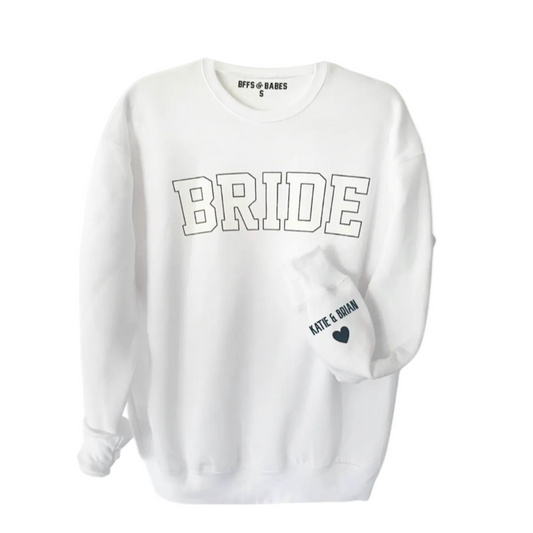 LOVE ON THE CUFF ♡ white bride sweatshirt with personalized cuff