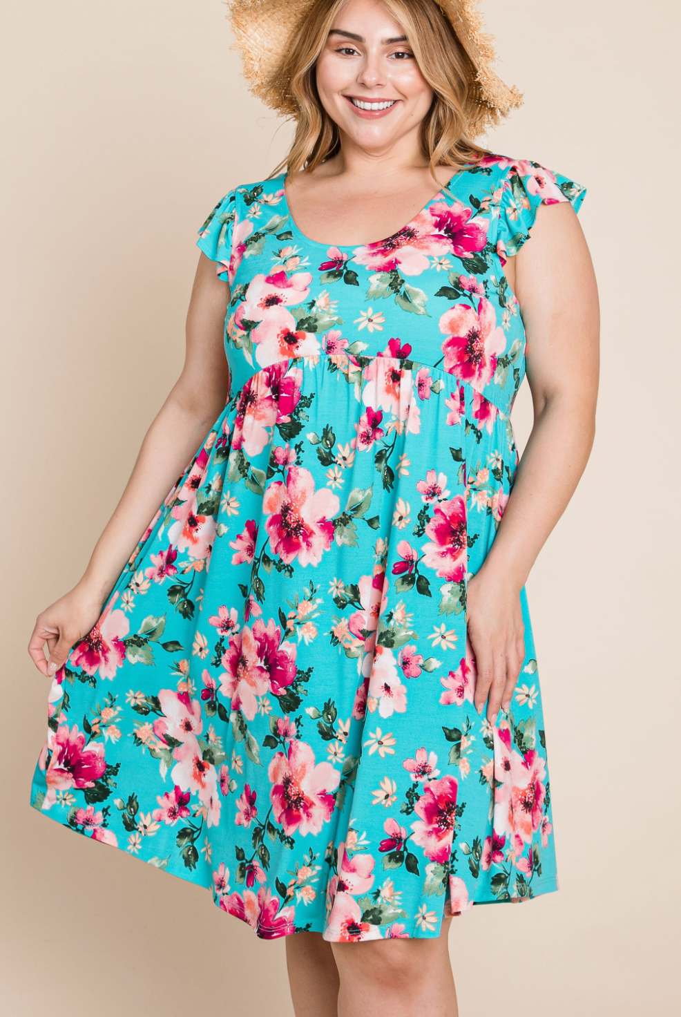 Floral Swing Dress - aqua