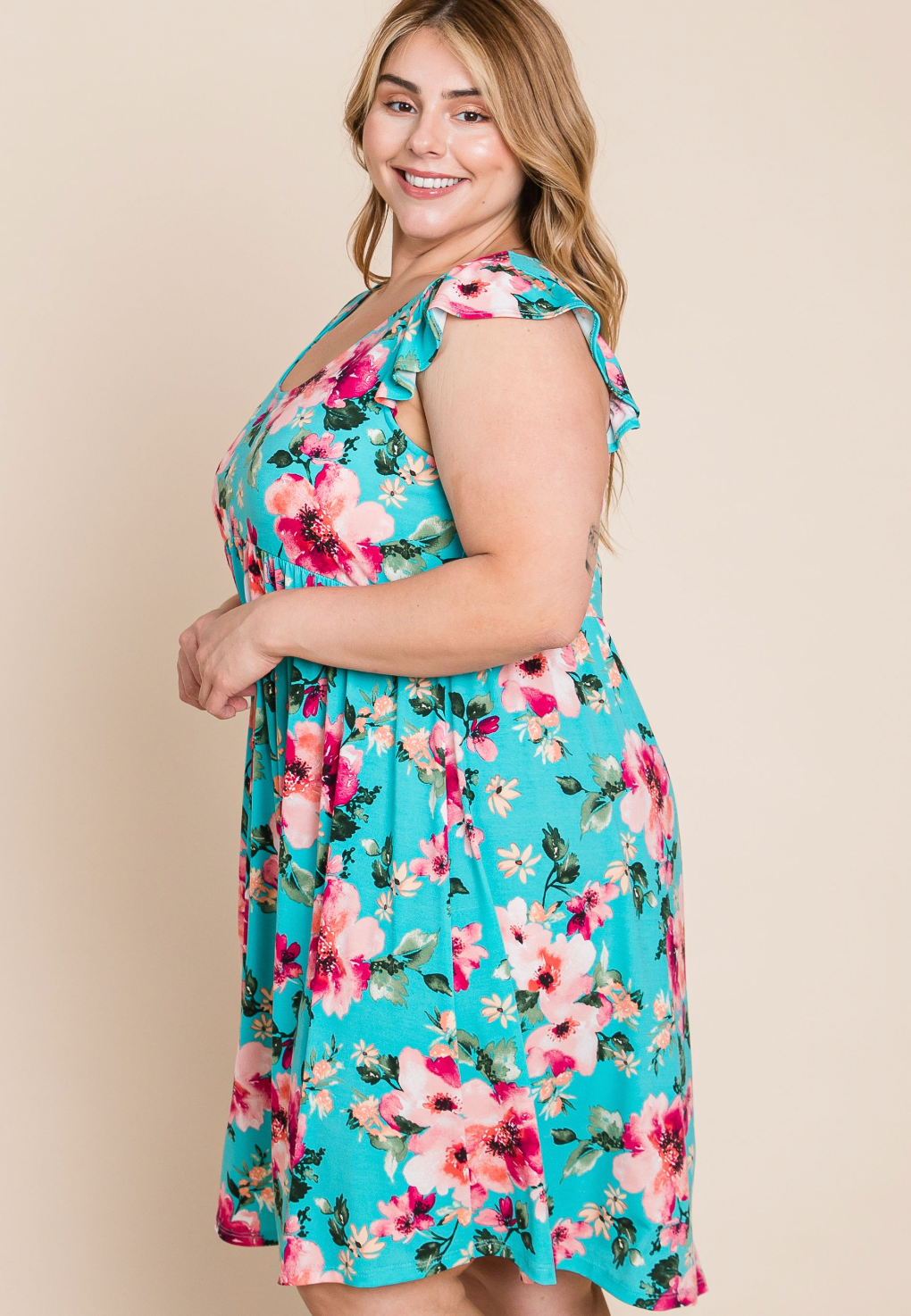 Floral Swing Dress - aqua