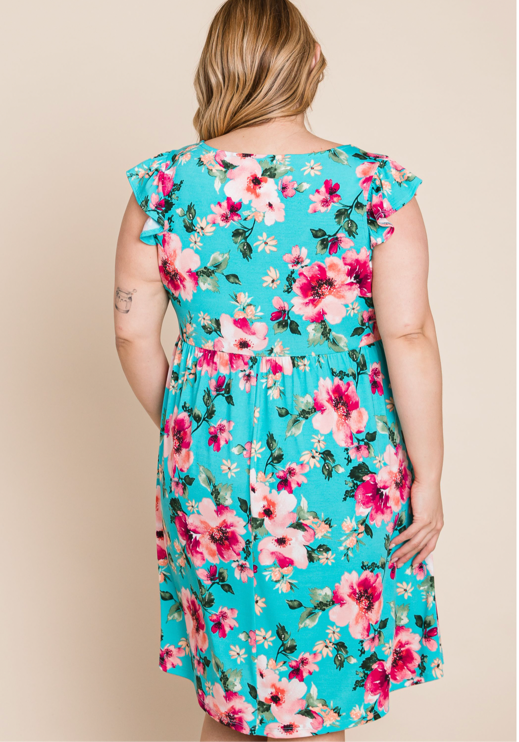 Floral Swing Dress - aqua