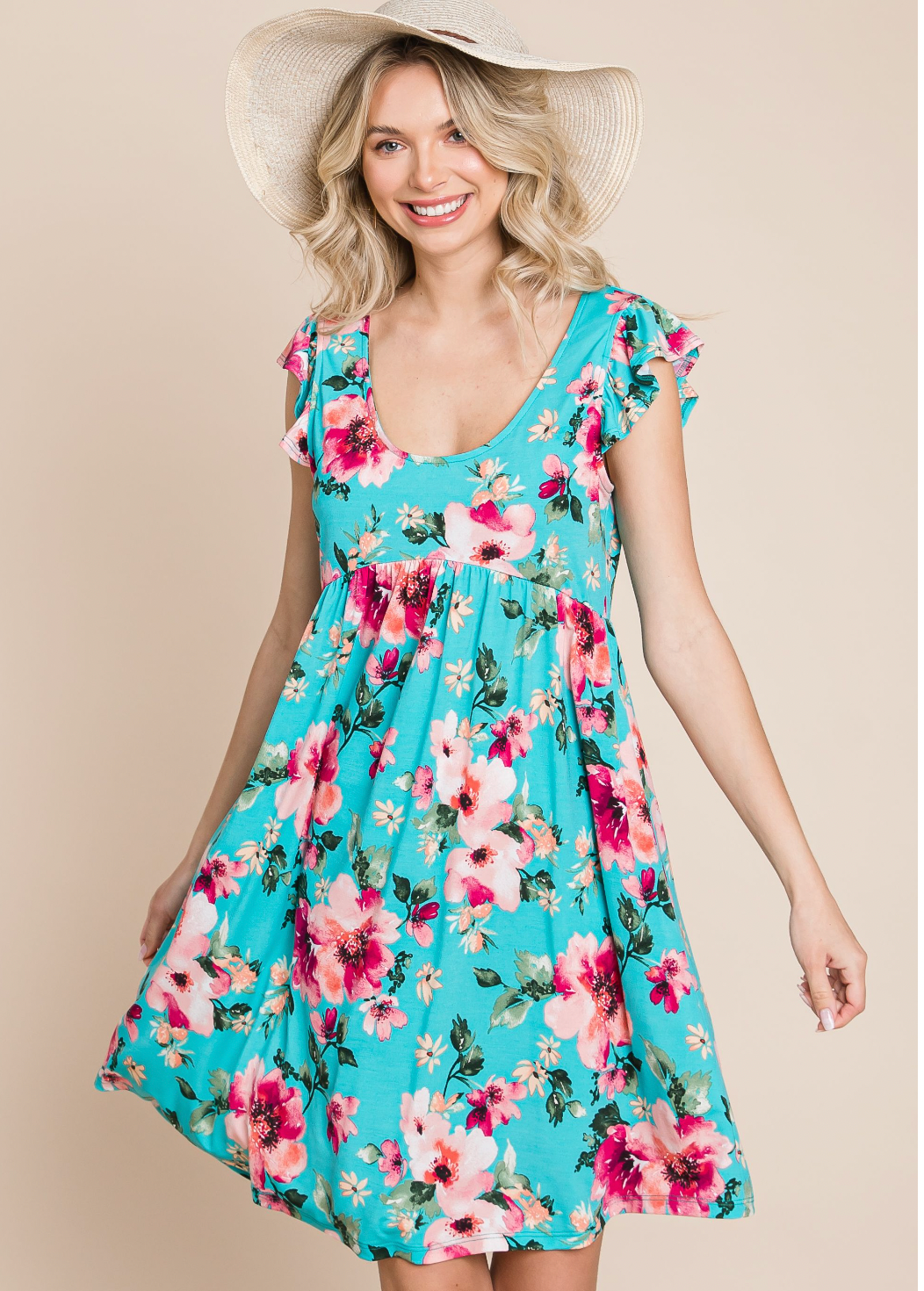 Floral Swing Dress - aqua