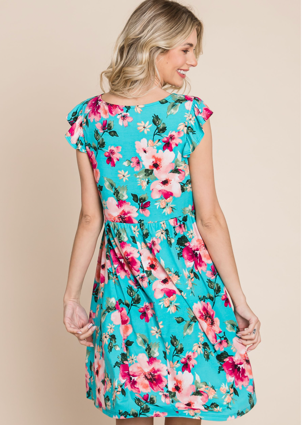 Floral Swing Dress - aqua