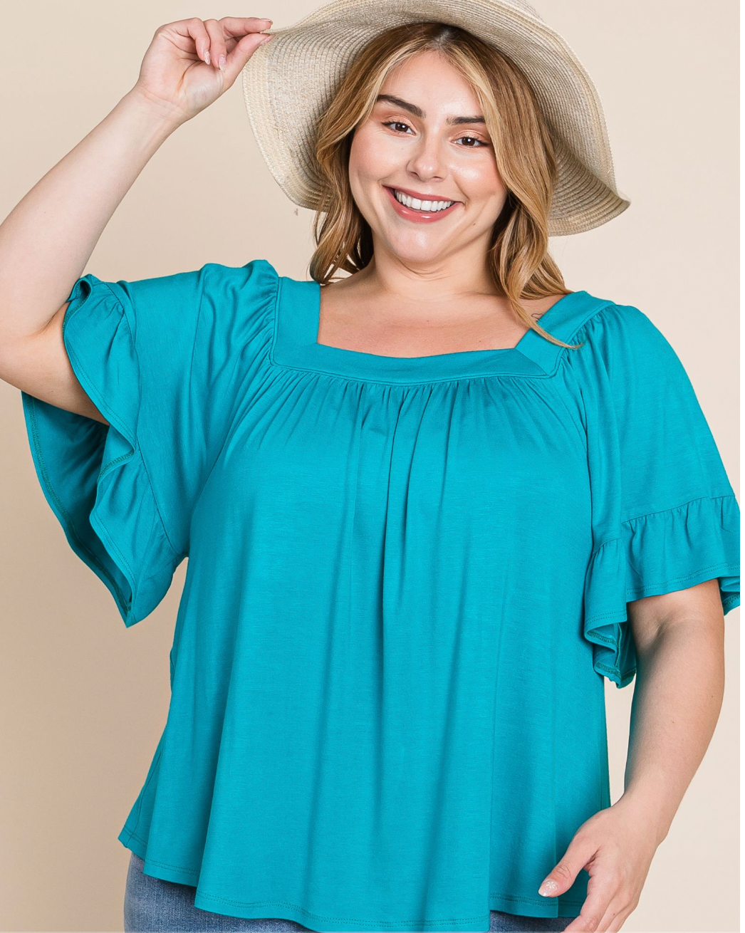 Jade Ruffle Sleeve Jersey Top