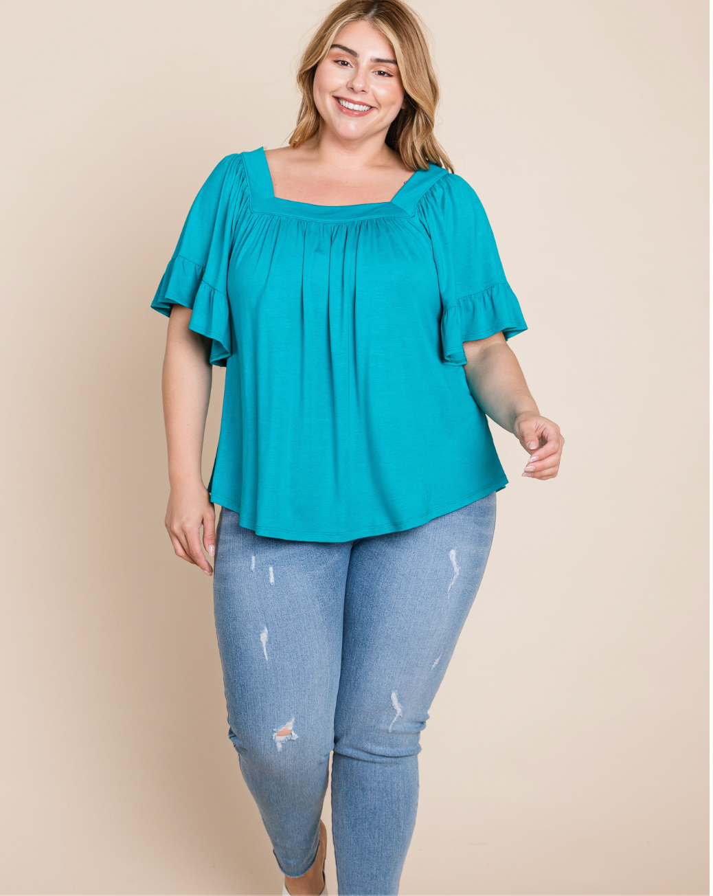 Jade Ruffle Sleeve Jersey Top