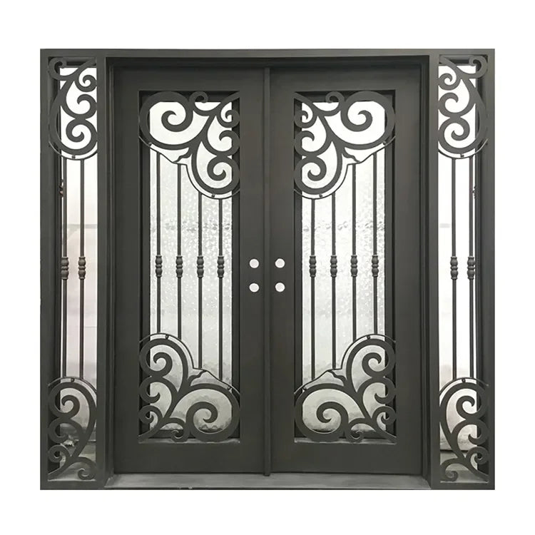 Modern Exterior Wrought Iron Double Luxury Entry Garden Doors for Villa