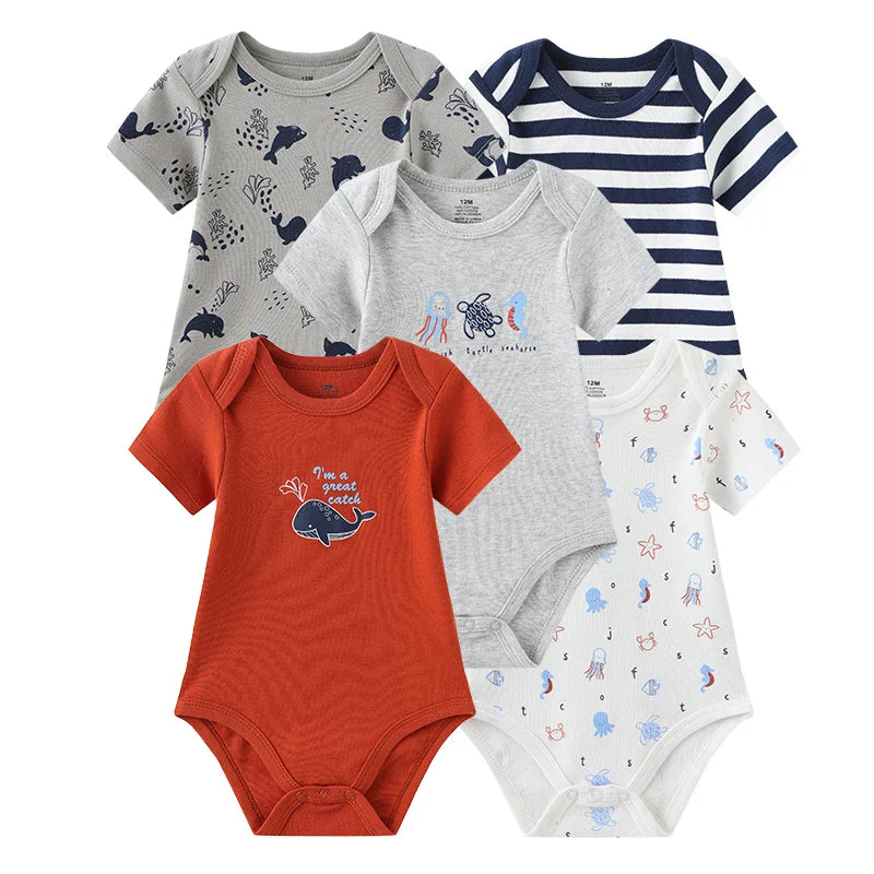 Newborn Print Cartoons Cotton Bodysuits 5Pieces Unisex