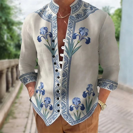 Men's long sleeved shirt with Harajuku style 3D flower print
