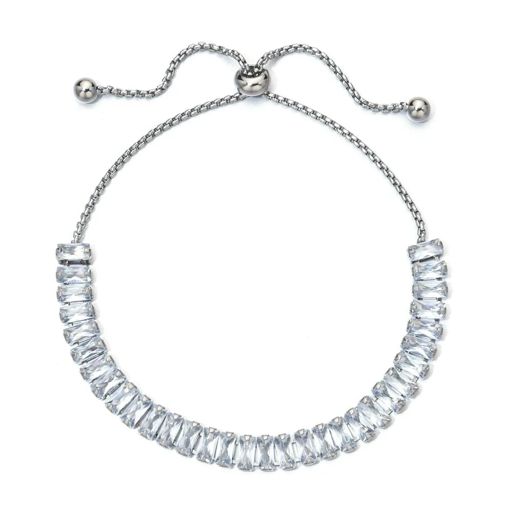 Women's Adjustable CZ Bracelet - Sparkling Zirconia Chain, Shines on Hypoallergenic Stainless Steel, Dazzling Everyday Jewelry