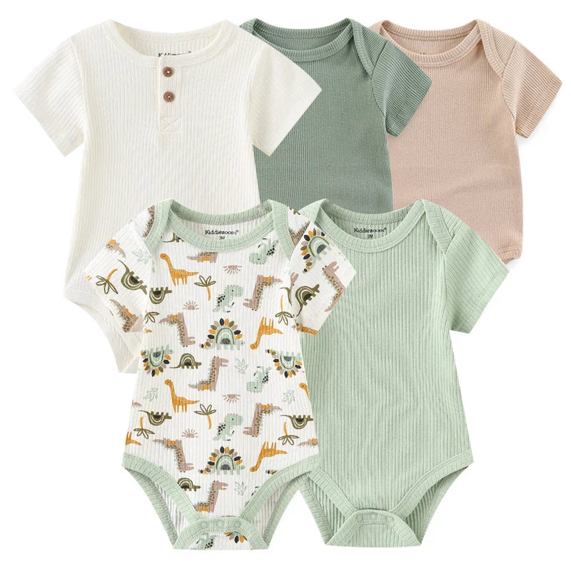 Newborn Print Cartoons Cotton Bodysuits 5Pieces Unisex