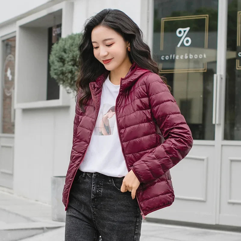 Winter Women's Light Coat Down Hooded Jacket Size S-XXL