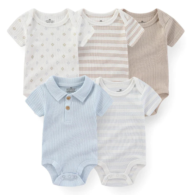 Newborn Print Cartoons Cotton Bodysuits 5Pieces Unisex