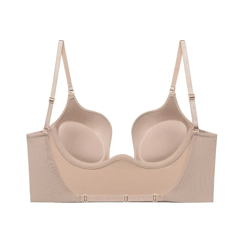 Women Sexy Invisible Bra with Transparent Strap Deep U Plunge Bras Backless