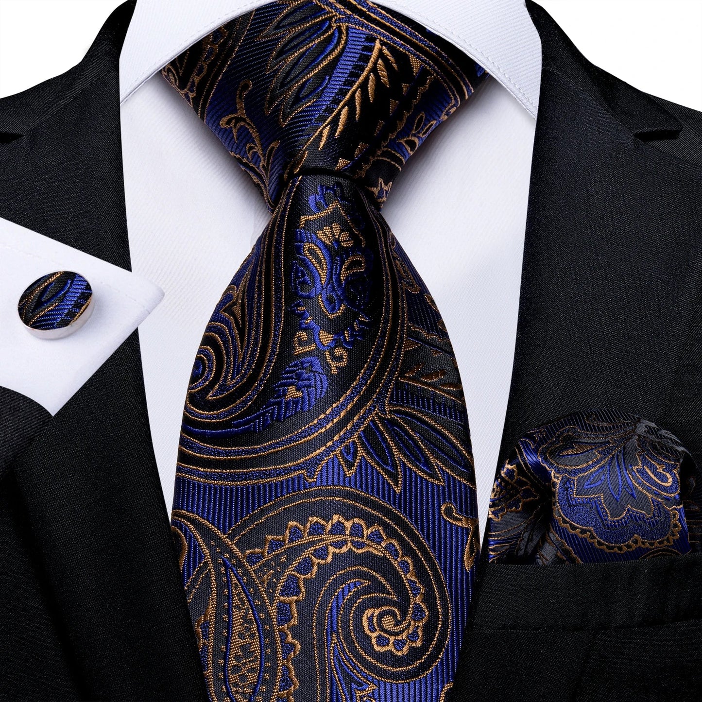 New Classic 100% Silk Men's Ties 8cm Blue Plaid Dot Striped Business Necktie Handkerchief Wedding Party Tie Set
