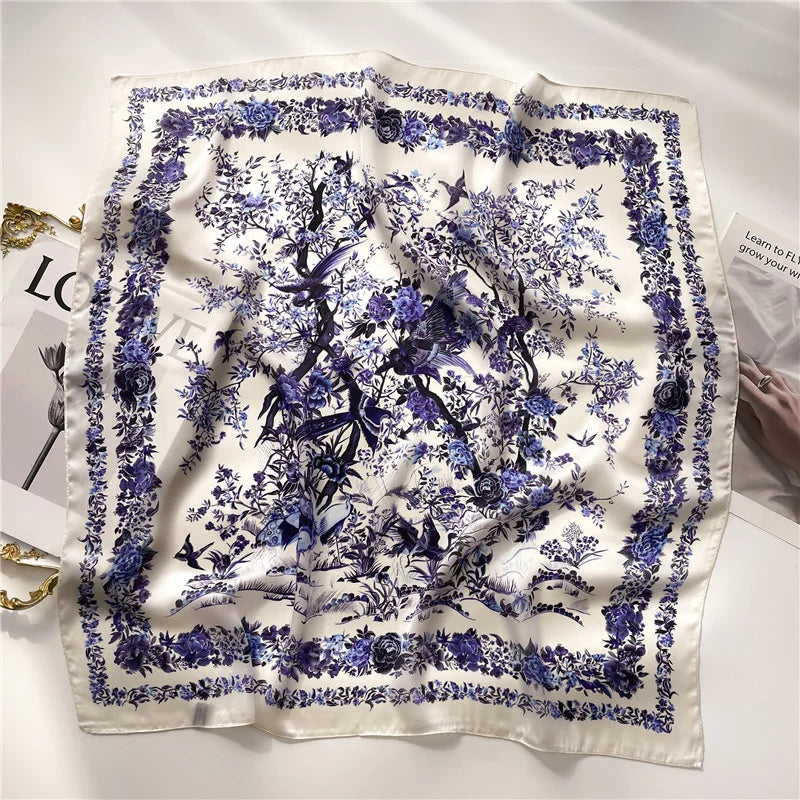 Print Luxury Pashmina Silk Scarf for Headband or Neck