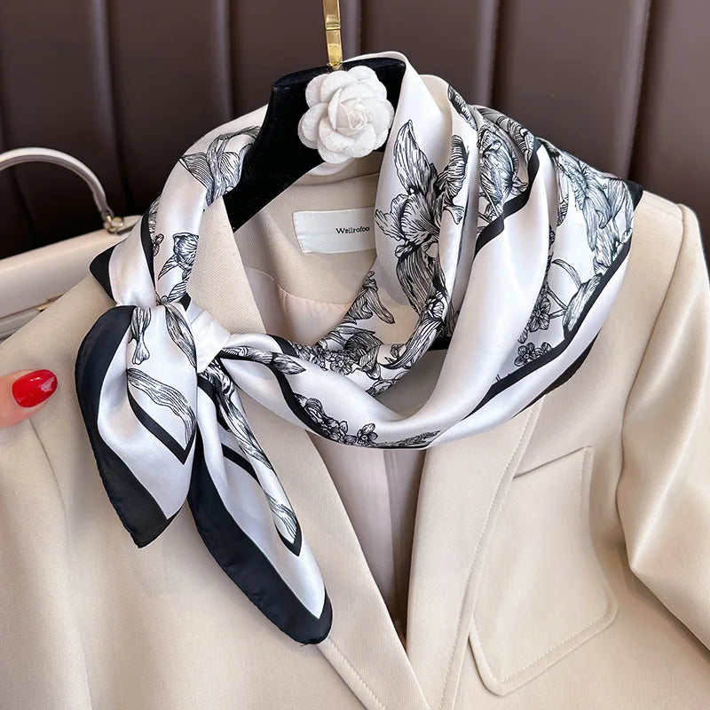 Print Luxury Pashmina Silk Scarf for Headband or Neck