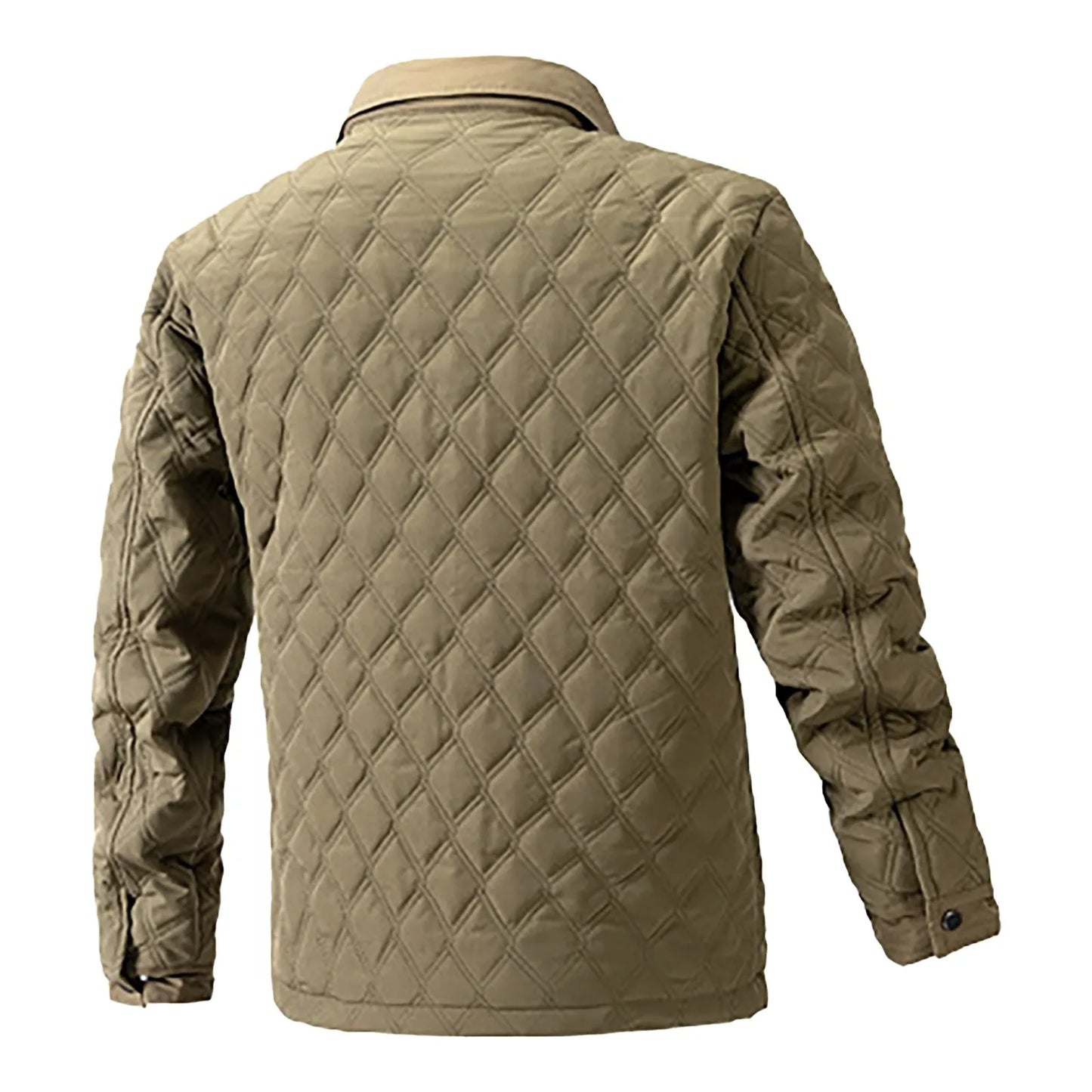 Men's Warm Diamond Plaid Padded Double Pocket Lapel Fleece Fluffy Jacket