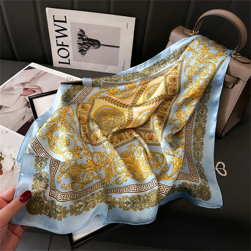 Print Luxury Pashmina Silk Scarf for Headband or Neck
