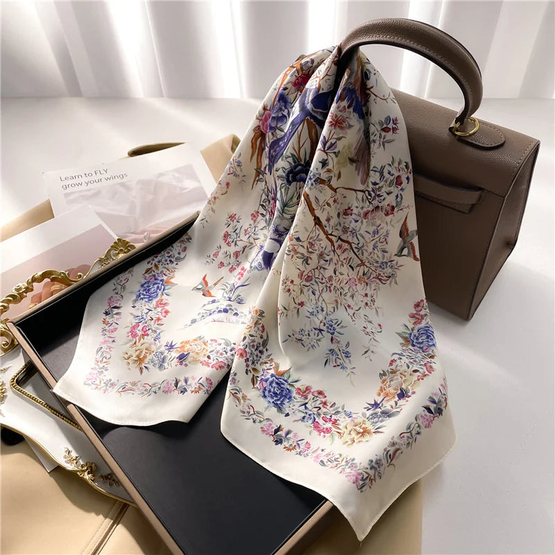 Print Luxury Pashmina Silk Scarf for Headband or Neck