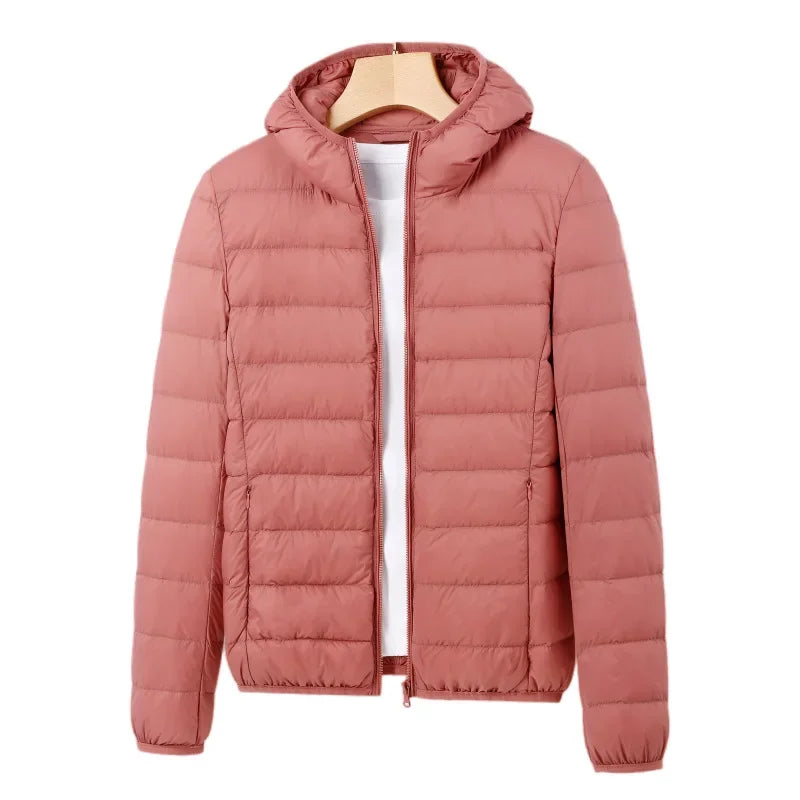 Winter Women's Light Coat Down Hooded Jacket Size S-XXL