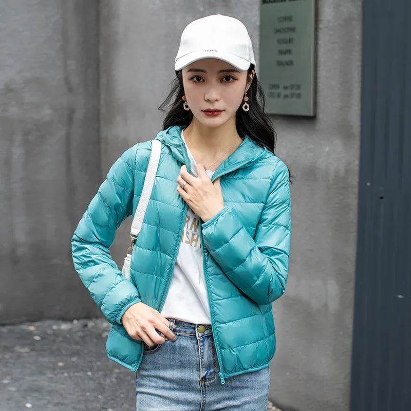 Winter Women's Light Coat Down Hooded Jacket Size S-XXL