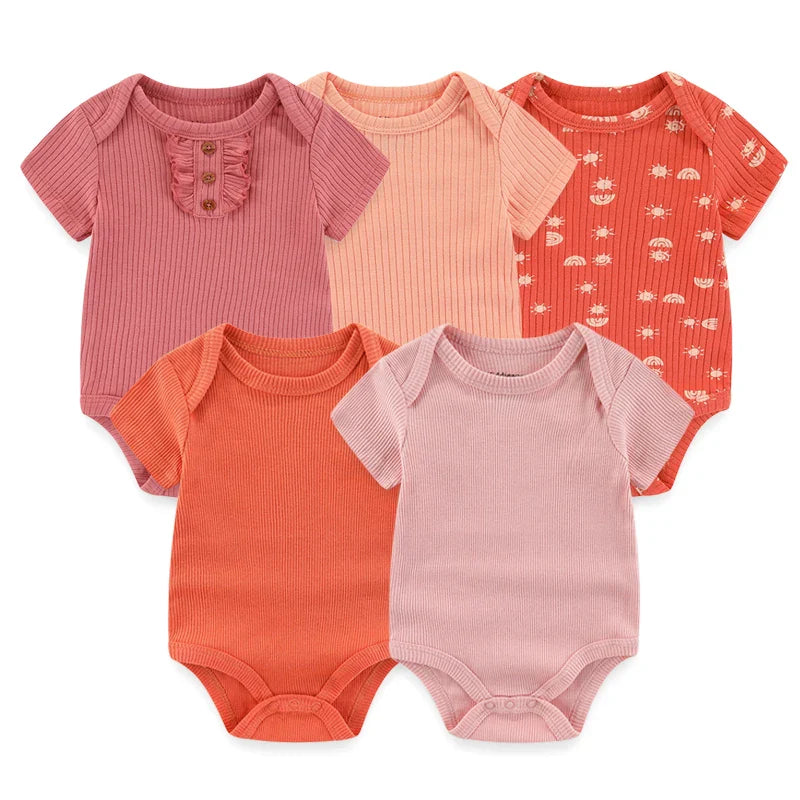 Newborn Print Cartoons Cotton Bodysuits 5Pieces Unisex
