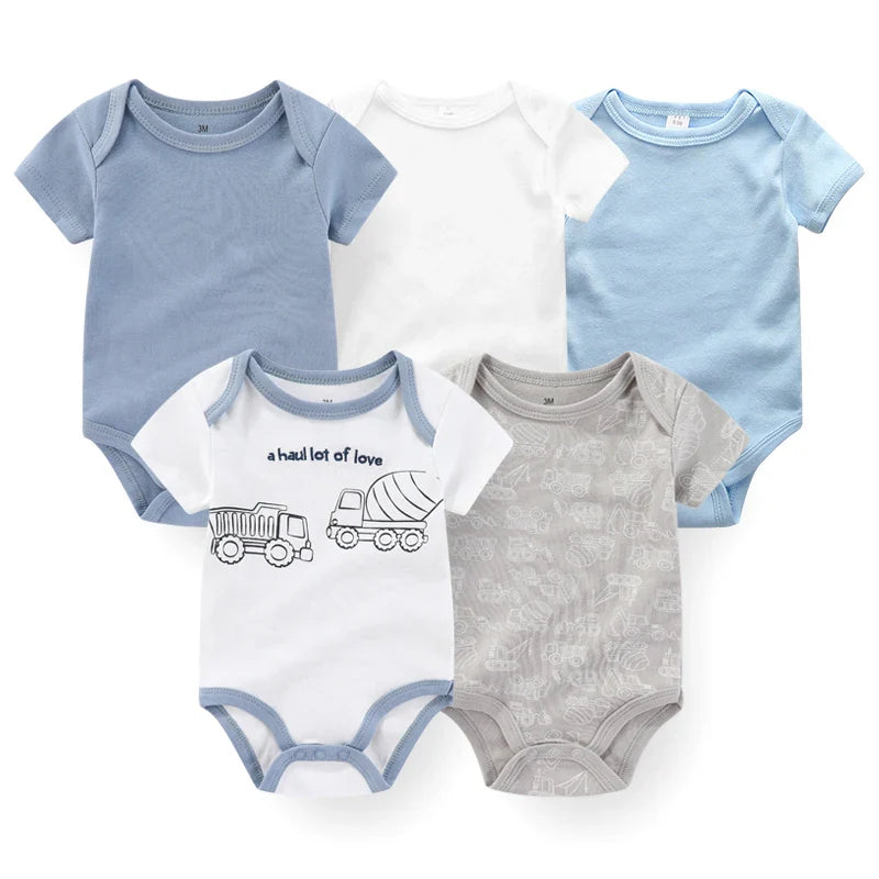 Newborn Print Cartoons Cotton Bodysuits 5Pieces Unisex